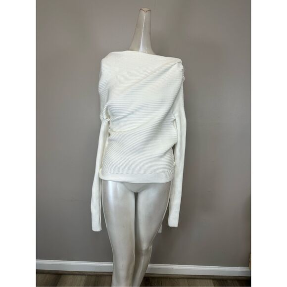 NWT A.W.A.K.E. Mode Ribbed Off The Shoulder Pullover Sweater Ivory Medium $535 - Picture 4 of 10